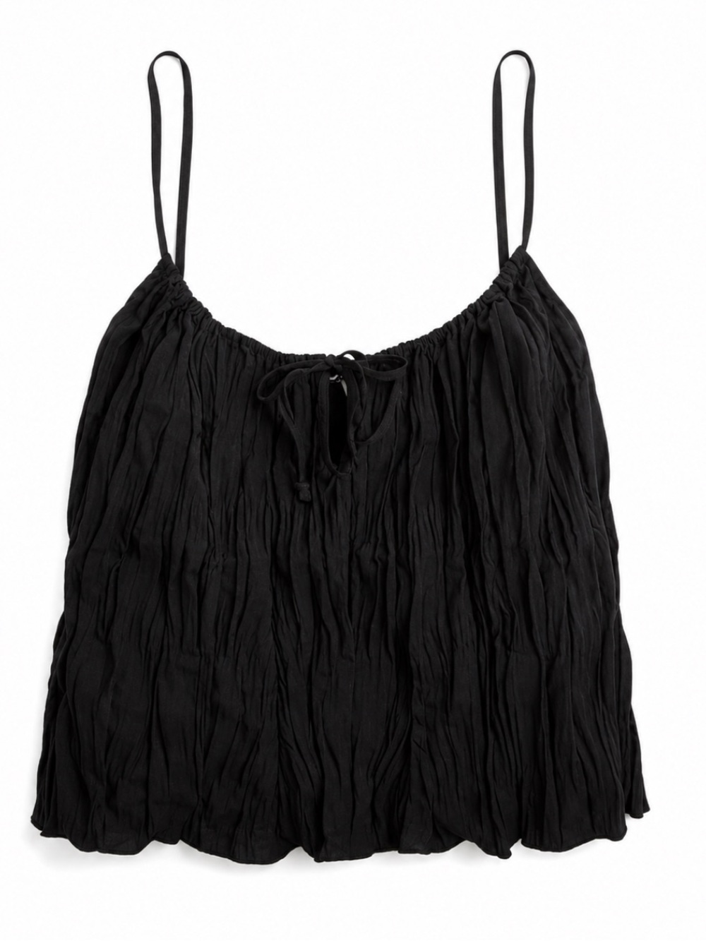 NWT J. Crew Black Crinkled Silky Spaghetti Strap Tank Top